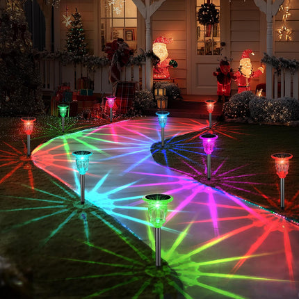 Solar Pathway Lights Outdoor 6 Pack, 10 Modes RGB Color Changing & White Solar Garden Lights, 17.32" IP65 Waterproof Glass Stainless Steel Landscape Lights for Yard Walkway Driveway Patio Lawn