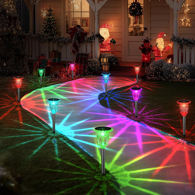 Solar Pathway Lights Outdoor 6 Pack, 10 Modes RGB Color Changing & White Solar Garden Lights, 17.32" IP65 Waterproof Glass Stainless Steel Landscape Lights for Yard Walkway Driveway Patio Lawn