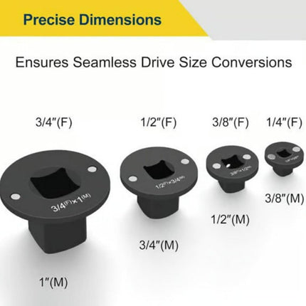 4Pcs Low Profile Impact Socket Adapter Set for Tight Spaces, Cr‑Mo Steel