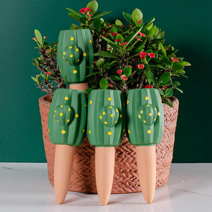 4 Pack Terracotta Watering Spikes, Self Watering Planter Insert, Small Watering Globes for Vacation Care, Garden/Office/Outdoor/Indoor Plants