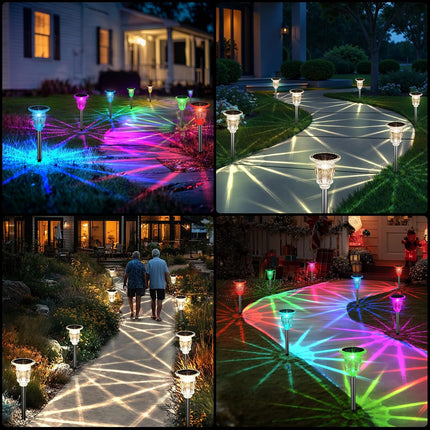 Solar Pathway Lights Outdoor 6 Pack, 10 Modes RGB Color Changing & White Solar Garden Lights, 17.32" IP65 Waterproof Glass Stainless Steel Landscape Lights for Yard Walkway Driveway Patio Lawn