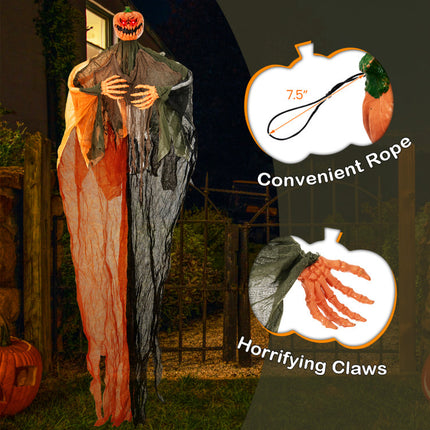 6 Feet Hanging Pumpkin Ghost with Red Glowing Eyes and Bendable Arms