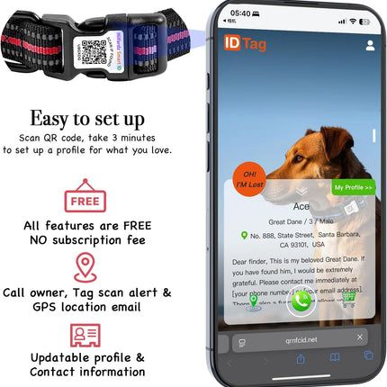 Dog Collar with Tracker Holder and QR Code ID, Waterproof Bluetooth Tracker Case, Reflective Padded Nylon for Small Medium Large Dogs
