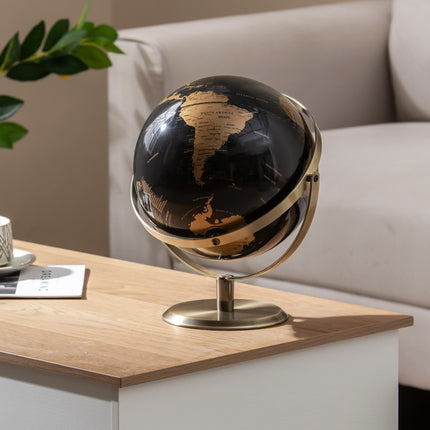 9-Inch Metallic Black World Globe with Metal Stand