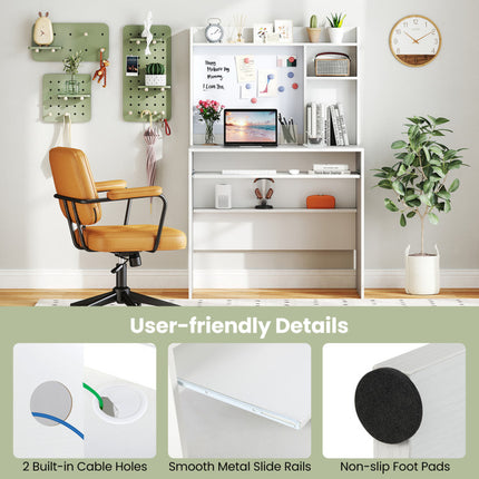 Compact Office Computer Desk with Hutch Magnetic Whiteboard