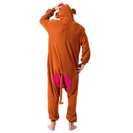 Adult Pajamas Plush Jumpsuit One Piece Monkey Costume for Halloween Animal Themed Party Dress up Role Playing Cosplay
