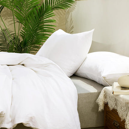 100% Linen King Pillow Cases Set of 2 (20"X36"), White Natural Linen