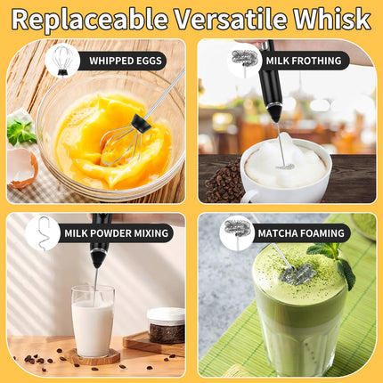 Rechargeable Milk Frother Handheld,3 Speeds Frother Wand with Stand, Coffee Frother for Coffee with 3 Stainless Whisks,Hand Mixer Electric Handheld for Lattes,Cappuccino,Matcha,Egg,Black