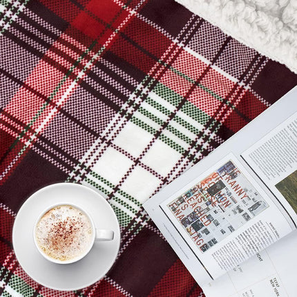 Red Green Christmas Plaid Sherpa Throw Blanket, Holiday Fleece Blanket 50" X 60", Soft Flannel Plush Throw for Couch, Sofa & Bed, Festive Winter Home Decor, Cozy
