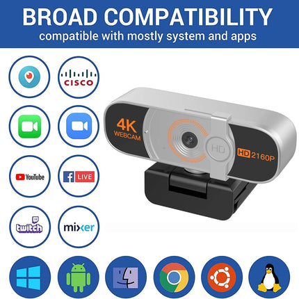 4K Webcam, Auto-Zoom,With Remote Control,Privacy Cover, White Balance, Webcam with Microphone, Plug & Play, 4K Web Camera for Pc/Laptop/Desktop, Video Calling,Conferencing
