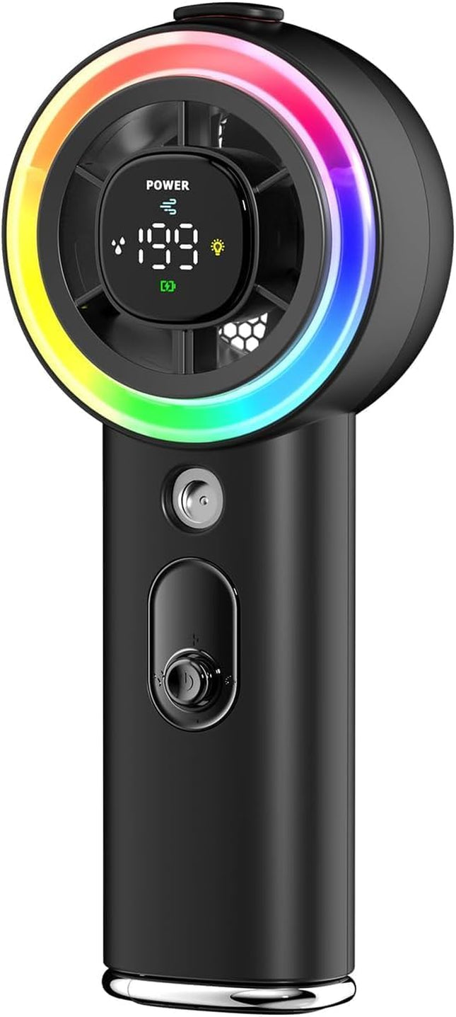 Portable Fan with Mist, Handheld Fan with 1-199 Speed, Ac-Level Ice Cooling Personal Fan, 26000 RPM Powerful Turbo Fan, 40Ml Water Tank & 5000Mah Battery Mini Fan for Travel, Makeup, Camping, Outdoors