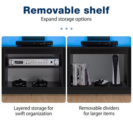 63.78 In. Modern Black TV Stand Fits Tvs up to 70 In. with RGB LED Light Strip and Outlets
