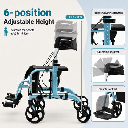 2 in 1 Rollator Walker Aluminum Walking Aid Assistant with Storage Space