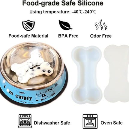 5IN Big Bone Dog Cat Treat Molds 2 Pack, DIY Flavors for Puppy. Food Safe Silicone for Oven. Large Ice Cube Mold for Pet Chew, Cooling. Pets Birthday Cake Baking. Fun Gift for Dog Lover