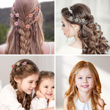 Small Flower Hair Clips for Women 16PCS Colourful Mini Crystal Flower Claw Clips for Thin/Thick Curly Hair Non Slip Bangs Pins(16Pcs-Style 7)