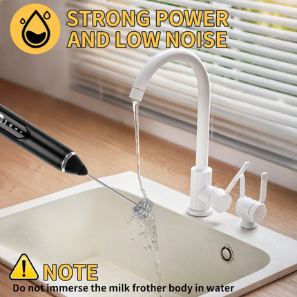 Rechargeable Milk Frother Handheld,3 Speeds Frother Wand with Stand, Coffee Frother for Coffee with 3 Stainless Whisks,Hand Mixer Electric Handheld for Lattes,Cappuccino,Matcha,Egg,Black