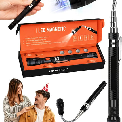 Telescoping Magnetic Pickup Tool, 360° Swivel Extensible Magnet with Flashlight