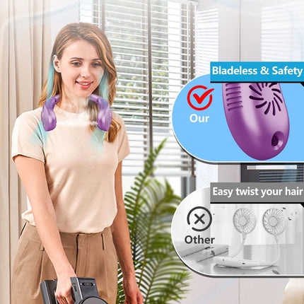 Portable Misting Neck Fans with Water Spray, Rechargeable Long Battery Life, Powerful Air Cooler with LED Display, Personal Compact Wearable Necklace Fan for Kids Adults Elderly Hot Weather, Purple