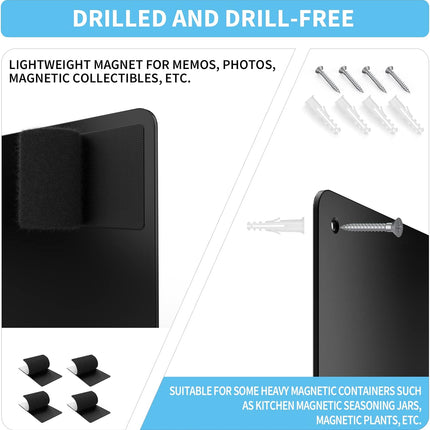 Magnetic Board, 17.1" X 11.8" Magnet Display,For Magnets and Bulletin Board,Suitable for Wall, Refrigerator, Compartment, Cabinet Etc,Comes with Dual Lock Tape for Easy Hanging (Black)
