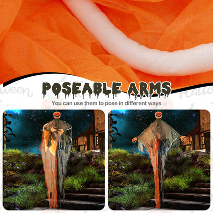 6 Feet Hanging Pumpkin Ghost with Red Glowing Eyes and Bendable Arms