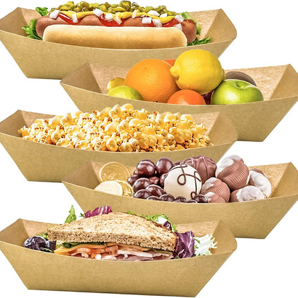 100 Pack 2Lb Paper Food Trays, Heavy-Duty Paper Food Boat Disposable Serving Basket Tray for French Fries Nachos Snack Hot Dog Taco BBQ Popcorn Party Picnic Wedding Party (Brown)