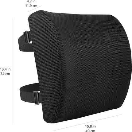 Rectangular Memory Foam Back Support Cushion for Office Chairs, Non-Slip Base for Long Sitting, Black