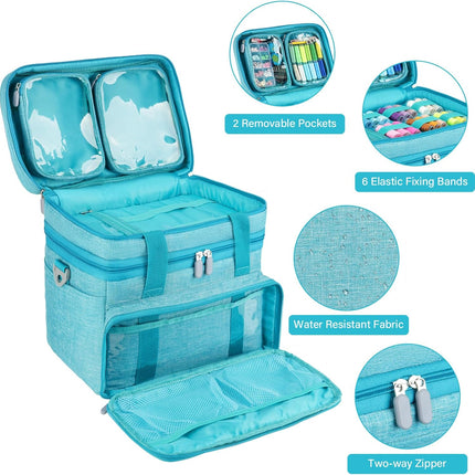 Double Layer Sewing Organizer Bag with Shoulder Strap, Blue
