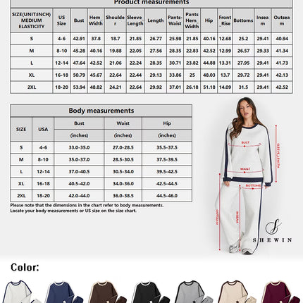 Womens Sweatsuits 2 Piece Set Fleece Lined Outfits Crew Neck Colorblock Long Sleeve Sweatshirt Jogger Pants Tracksuit Set with Pockets