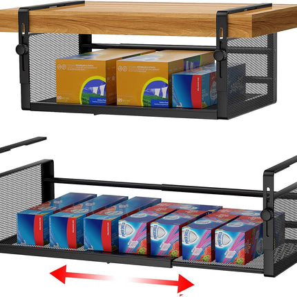 2Pack Expandable under Shelf Storage Basket Organizer,Black