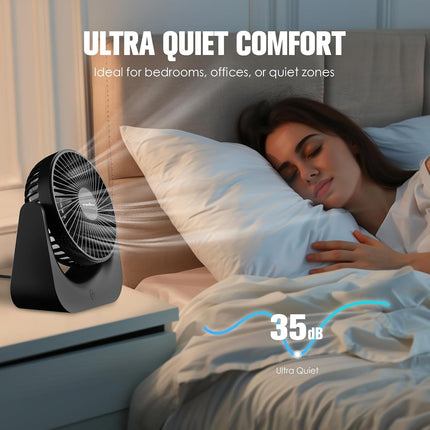 Small USB Desk Fan – 5-Speed Mini Table Fan with Adjustable Tilt, Ultra Quiet, USB Powered, Portable Cooling Fan for Home, Desktop, Bedroom, Bed, Office, Travel, and Camping (Black)