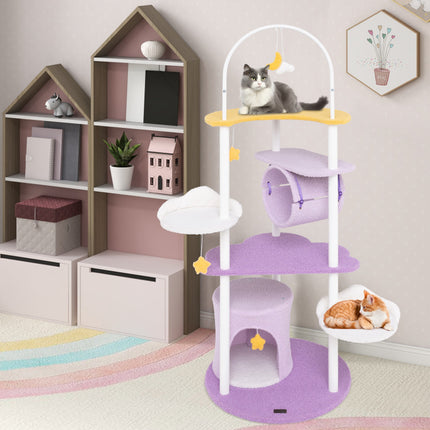 62 Inches Large Cat Tower with Metal Frame and Jumping Platforms