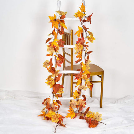 2 Pack Fall Garland Maple Leaf, 5.9Ft/Piece Hanging Vine Garland Artificial Autumn Foliage Garland Thanksgiving Decor for Home Wedding Fireplace Party Christmas (Yellow)