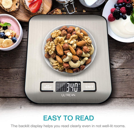 Food Scale, Digital Kitchen Scale Grams and Ounces for Baking, Cooking and Meal Prep, 6 Units with Tare Function, LCD Display, 304 Stainless Steel, 11Lb