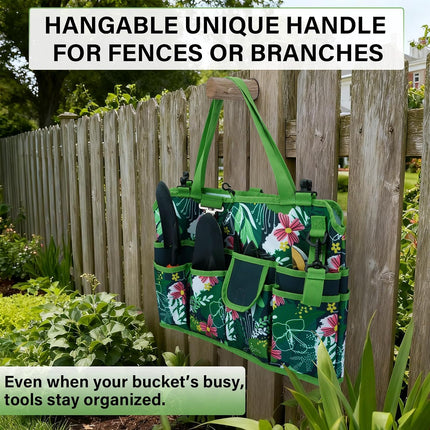 Bucket Tool Organizer 5 Gallon 18-Pocket Gardening Tool Bag with Hangable Handle | Garden Caddy & Bucket Accessory, Green