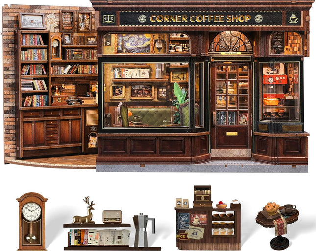 Book Nook Kit, DIY Miniature House Coffee Shop Dollhouse