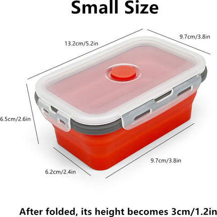3Piece Collapsible Food Storage Containers with Lids, Silicone Lunch Container, Microwave & Freezer Safe, Space Saving for Kitchen Cabinet and Camping Backpack,(Red Gray)