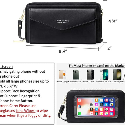 Faux Leather Crossbody Phone Bag for Women, RFID Blocking Touch Screen Wallet Shoulder Handbag with Clear Phone Window