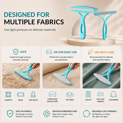 2 Pack Set Pet Hair Removal Tool – Dual-Head Copper & Plastic Scraper for Carpet, Furniture & Car, Reusable Lint Remover for Embedded Dog & Cat Hair