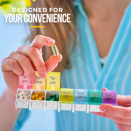 7 Day AM PM Pill Organizer Push Button Open a Daily Case - Plastic