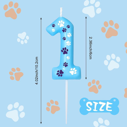 Blue Dog Paw Birthday Number Candles