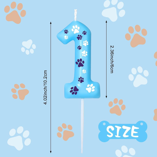 Blue Dog Paw Birthday Number Candles