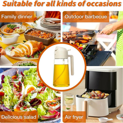 Oil Sprayer for Cooking, 2 in 1 Olive Oil Dispenser Bottle for Kitchen, 16Oz/470Ml Premium Glass Bottle for Air Fryer, Salad, Frying, Bbq,White