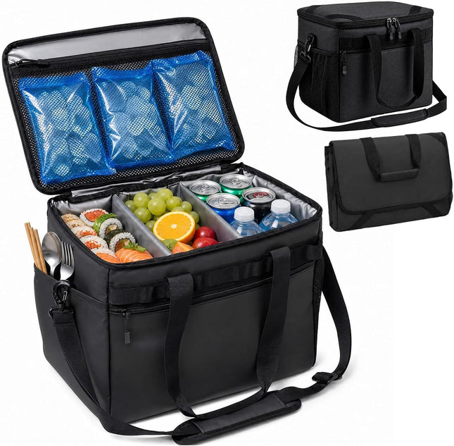 Nsulated Cooler Bag 38L Leakproof Soft Cooler Dual Compartment Waterproof Beach Ice Chest,Collapsible Bag Organizer Holds 50 Cans for Camping Picnic Travel Fishing Grocery Sports Event