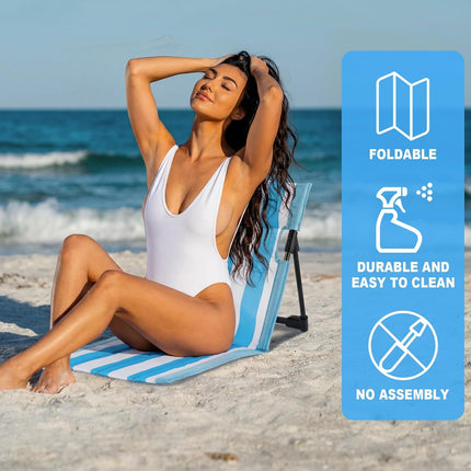 Foldable Poolside Chair Portable Beach Chair, Blue White, 2 Pcs