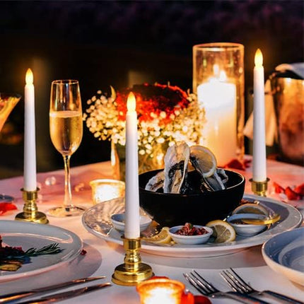 Flameless Window Candles with Gold Bases, Battery Operated Taper Candle with 4H/6H Daily Timer, Remote Window Candle with Unique Flame