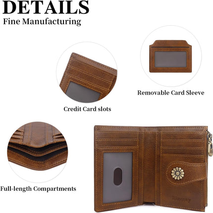 Small Bifold Wallet Women with Removable ID Window