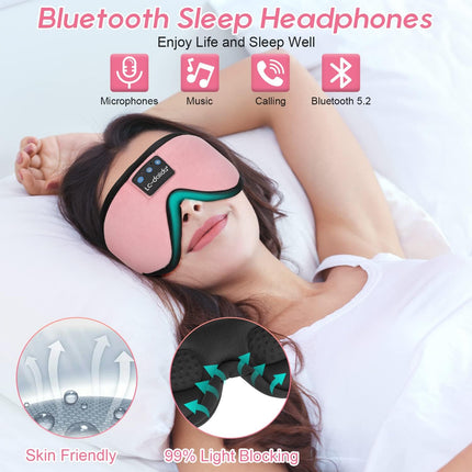 Sleep Headphones, Sleep Mask Bluetooth Wireless Music Eye Mask, Sleeping Headphones for Side Sleepers Sleep Mask with Bluetooth Headphones Ultra-Thin Stereo Speakers Perfect for Sleeping