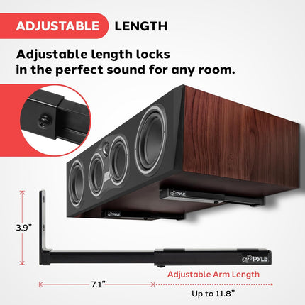 Adjustable Speaker Wall Mount Brackets - 2 Pack Extendable Steel Arms for Center Channel, Small or Large Speakers & Soundbars - 110 Lbs Capacity, 6.7-11.8" Depth - Includes Mounting Hardware