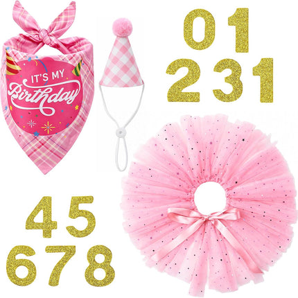 Dog Birthday Party Outfit Set for Small Medium Dog Cat Puppy Pink