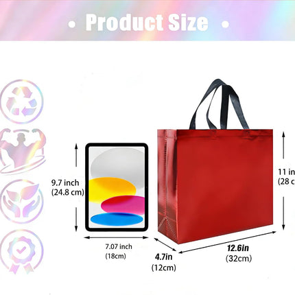 15 Pcs Glossy Red Reusable Gift Bags with Handles, 12.6 X 4.7 X 11 in Party Bags with Sturdy Base, Holiday Goodie Bag Bulk for Birthday, Wedding, Party, Xmas